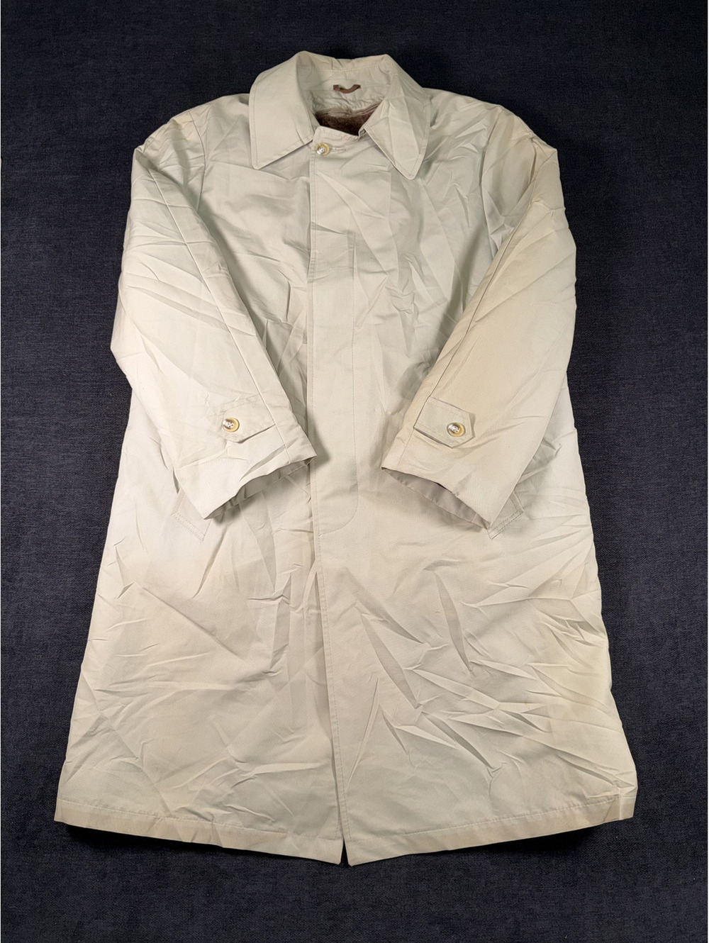 Sears Vintage Men's Beige Trench Coat with Faux Fur Lining Size 40 Regular